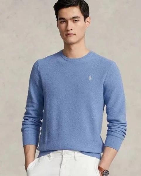 Ralph Lauren Mens Textured Cotton Crewneck Sweater Summer Blue / XXL