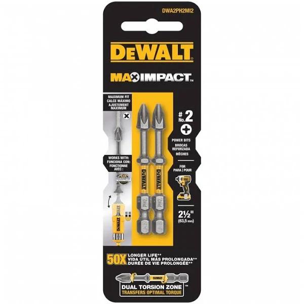 DeWalt 63.5mm PH2 Max Impact Power Bit 2pk DWA2PH2MI2