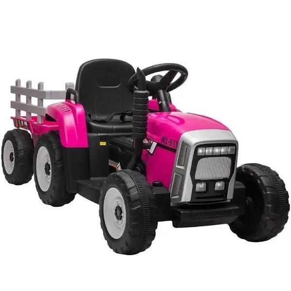 Kids Farm Tractor Electric Ride On Toys 2.4G R/C Remote Control Cars w/ Trailer Neon Pink