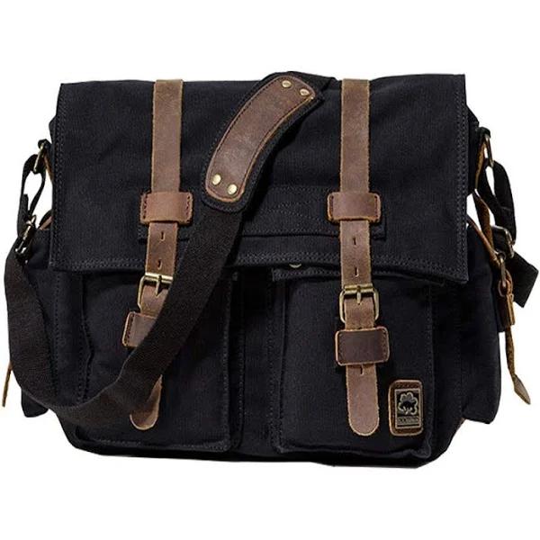 Jonon Vintage Military Men Canvas Messenger Bag For 13.3-17" Laptop (Size 14.7", Black)