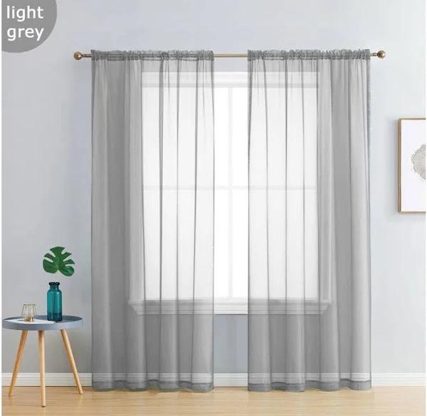 Pair of Light Grey Sheer Curtain 140x213cm Rod Pocket Voile Curtains