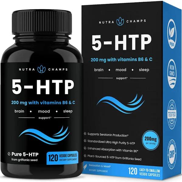 5-HTP 200mg Supplement - 120 Capsules - Naturally Supports Brain