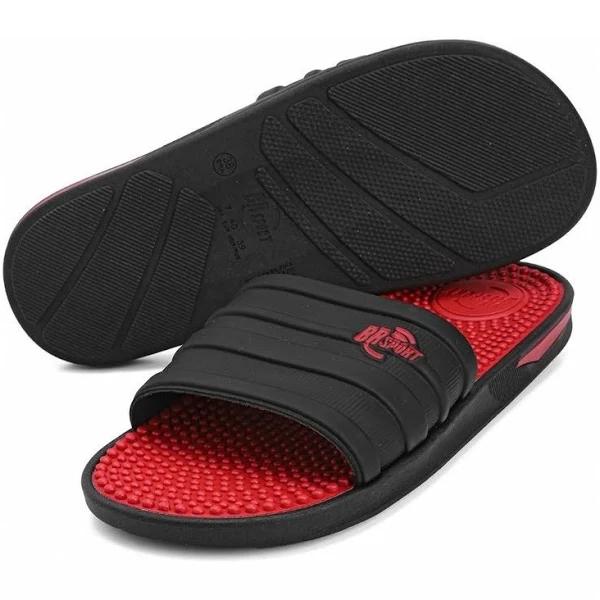 BR Sport Zak Mens Brazilian Comfort Slides Sandals With Massage Balls - 10 AUS or 44 EUR / Black/Red