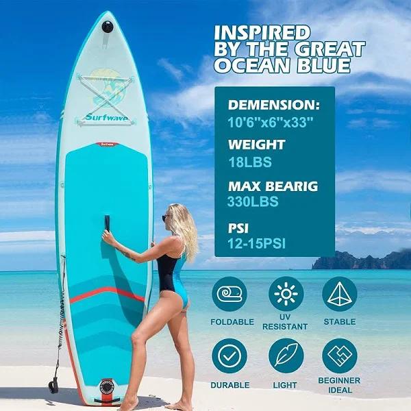 Surfwave Inflatable Stand Up Paddle Board Extra Thick Board Kit Aqua