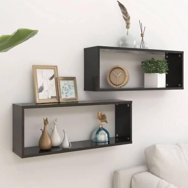 Wall Cube Shelves 2 Pcs High Gloss Black 60x15x23 cm Chipboard