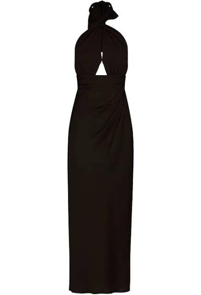 SHONA Joy Luxe Gathered Halter Midi Dress - Onyx