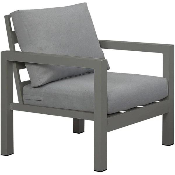 Manly Single Seater Charcoal Aluminium Outdoor Sofa Lounge With Arms - Grey Cushion (Set of 2)