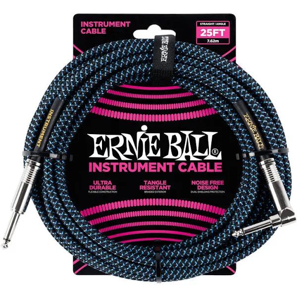 Ernie Ball Braided Straight/Angle Instrument Cable 25' Black/Blue