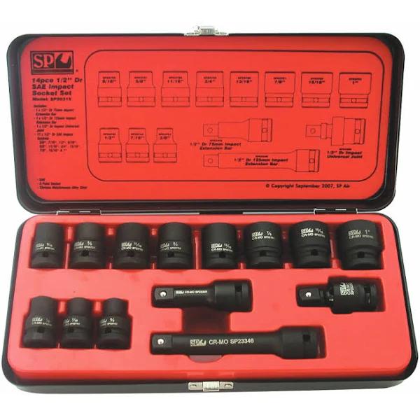 SP Tools 14pc 6Pt SAE 1/2" Impact Socket Set SP20315