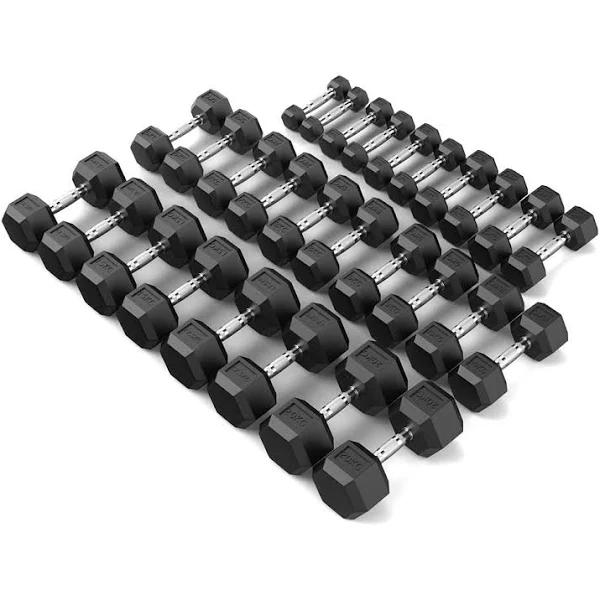 1-20kg Rubber Hex Dumbbell Set