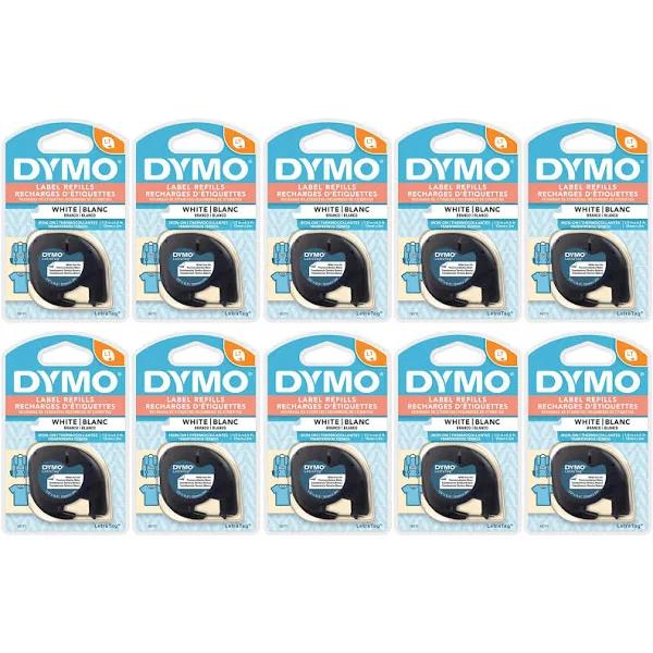 Dymo LetraTag 100H 12mm x 2m Black On White LetraTag Label Iron-on Fabric Tape [Genuine] 10-Pack