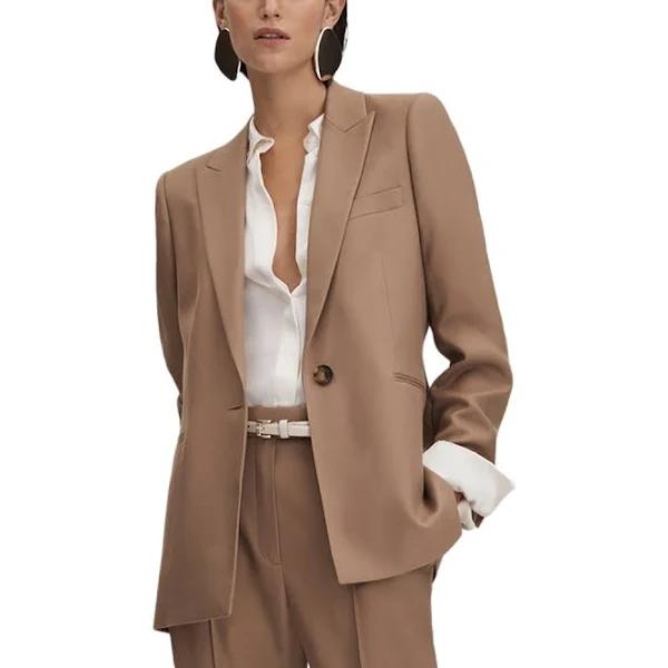 Reiss Womens Mink Neutral Wren Single-Breasted Woven Blazer 16