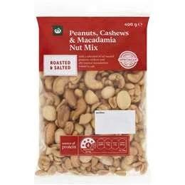 Woolworths Roasted & Salted Peanuts Cashews & Macadamia Nut Mix 400g