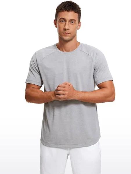 CRZ Yoga Men's Running Classic Fit Shirts Lightweight Short Sleeves Light Gray Heather / S