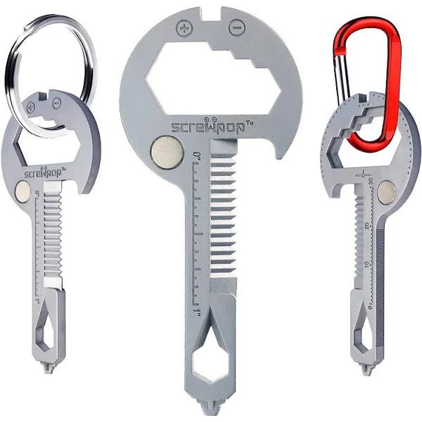 Screwpop Toolkey 15-in-1 Multi-Tool Ultra Thin Lightweight for Keychain and Carabiner Stainless Steel Silver