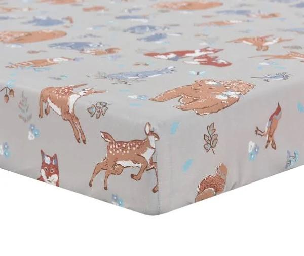 Bilbi Organic Cotton Bedside Sleeper Fitted Sheet Forest Friends Stone