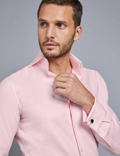 Hawes & Curtis Pink Twill Slim Fit Shirt - High Collar - Double Cuff