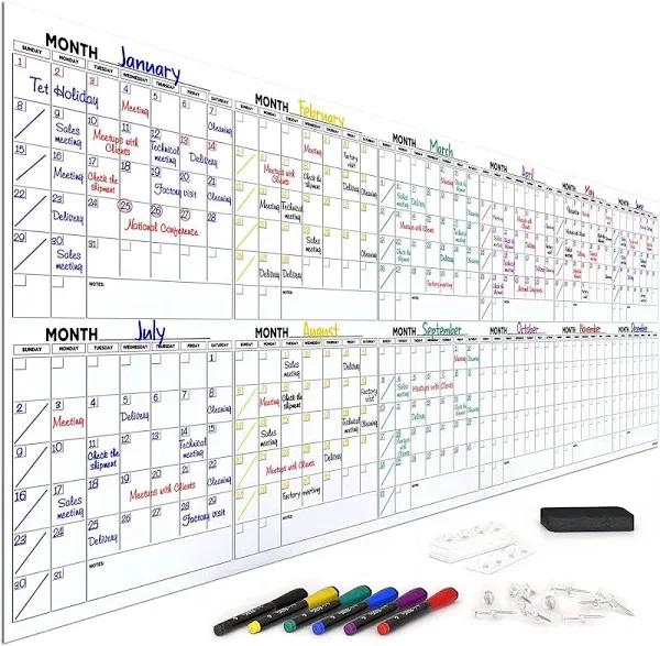 Extra Large 100"x36" White Board Calendar Dry Erase Calendar For Wall 12 Month Planner Big Dry Erase Wall Calendar 2023 Monthly Large Wall Calendar