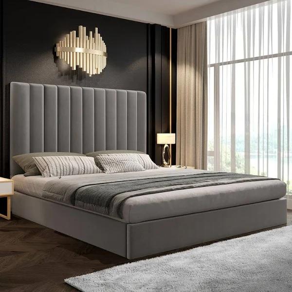 Royal Sleep Moturna Queen Bed Frame Gas Lift Storage Solid Base Platform L Grey - AfterPay & zipPay Available