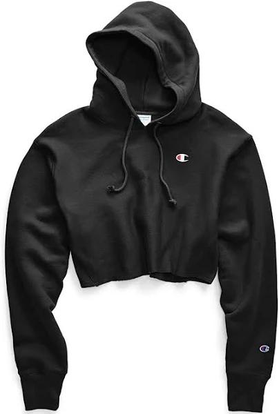 Champion Reverse Weave Cropped Hoodie Sweatshirt - Black, S