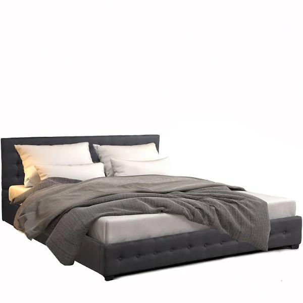 Milano Decor Eden Gas Lift Bed with Headboard Platform Storage Fabric, Dark Grey / King Single