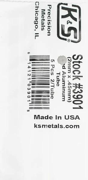 KS Metals Aluminum Tube 2mm Odx.45Mm Wall 5Pcsx3