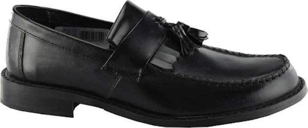 Roamers Mens Toggle Saddle Hi-Shine Leather Loafers Black 9 UK