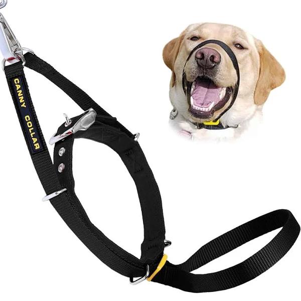 Canny Collar Dog Head Collar - Train Dog To Walk On Lead - Neck 28-33cm - Black - Stop Dog Pulling On Lead