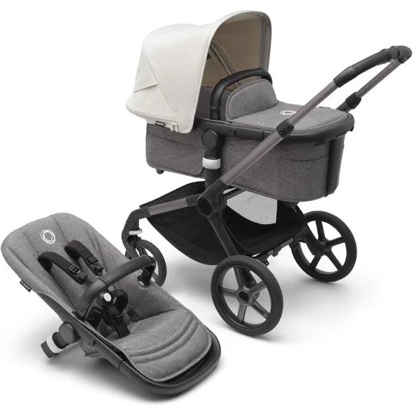 Bugaboo Fox 5 Bassinet and Seat Stroller Graphite Base, Grey Melange Fabrics, Misty White Sun Canopy