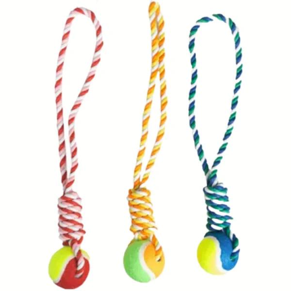 12 x Dog Rope Toy With Ball | Tug Toy Interactive Fetch Training Chew Toy