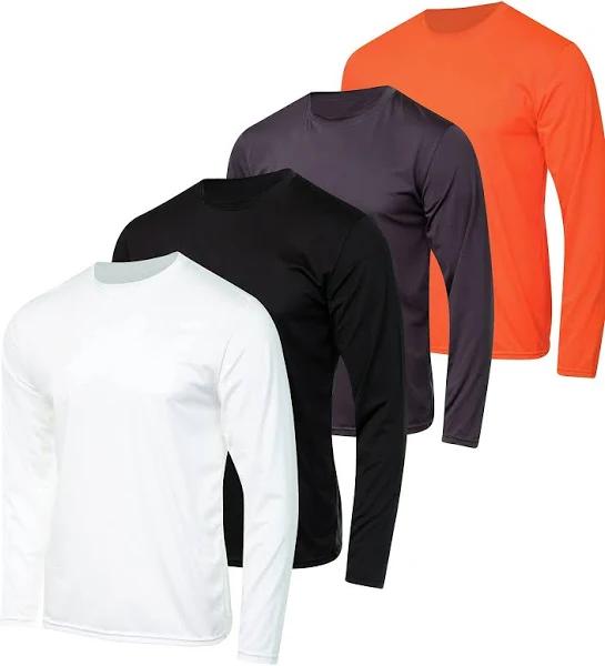 Real Essentials 4 Pack: Men's Dry-Fit Moisture Wicking Performance Long Sleeve T-Shirt, UV Sun Protection Outdoor Active