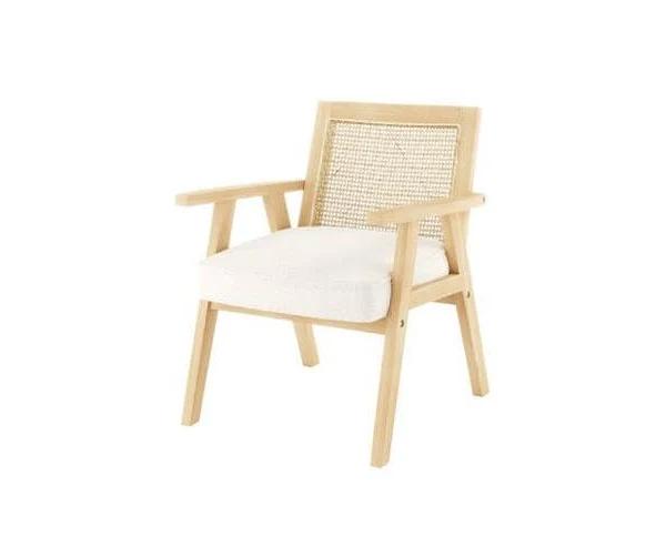 Debby Rattan Accent Armchair With Bouclé Cushion - Cream White