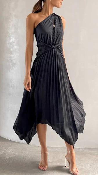 Cali One Shoulder Midi Dress - Black - Buy Women's Dresses - Billy J XL / Black