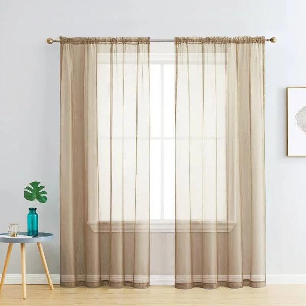 Set of 2 Luxton Sand Sheer Curtains, Rod Pocket Voile Curtain Panels 140x213cm (Sand Colour)