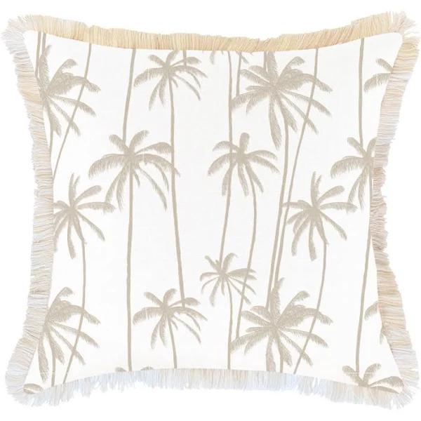 Cushion Cover Coastal Fringe Tall Palms Beige 60cm x 60cm