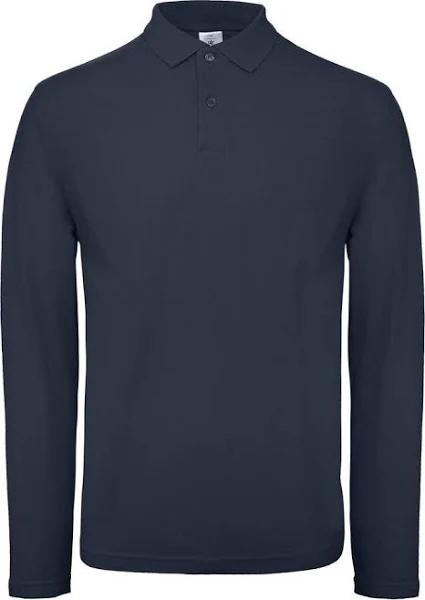 B&C Collection Mens Long Sleeve Polo Shirt Navy XL