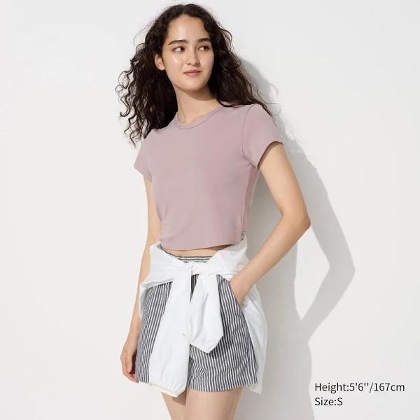 Uniqlo Airism Ultra Stretch Cropped Petite T-Shirt - Pink Size XXS