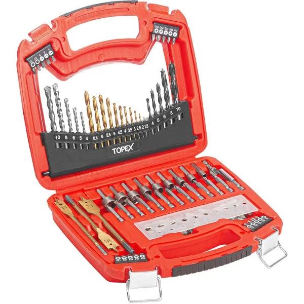 TOPEX 128 Piece Drill Bit Set HSS Titanium Drill & Screwdriver Bit Set With Case