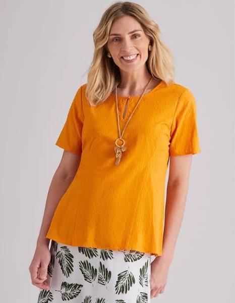 Noni B Clip Dot Tie Neck Tunic Top - Size 10 - Womens - Sun Orange