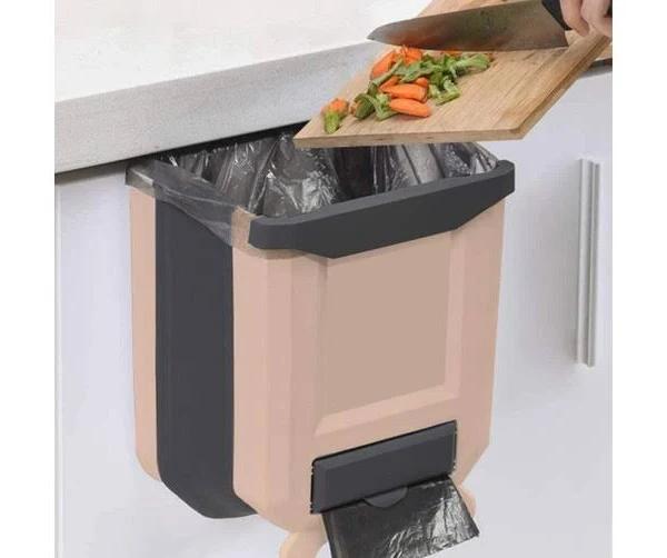 Kitchen Bin,Rubbish Bin Plastic Folding Wall Mounted for Cupboard Door Hanging Trash Can 8L