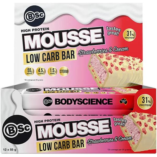 High Protein Mousse Low Carb Bar by Body Science BSc - Box of 12 / Strawberries & Cream