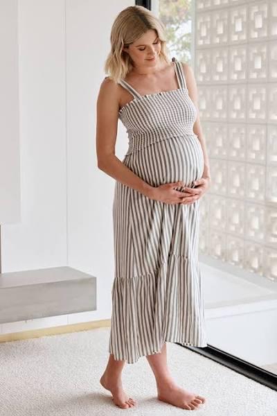 Ripe Maternity Ollie Smocked Dress Black / White - L