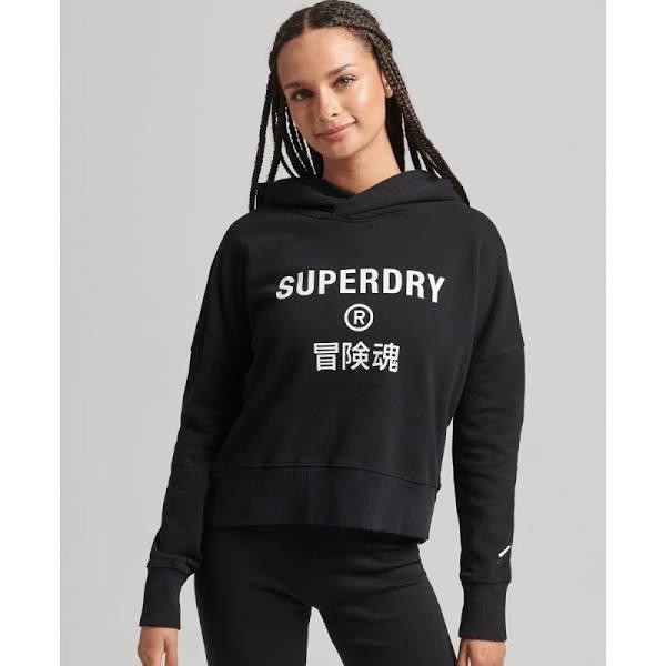 Superdry Core Sport Crop Hoodie Black White Women - 10