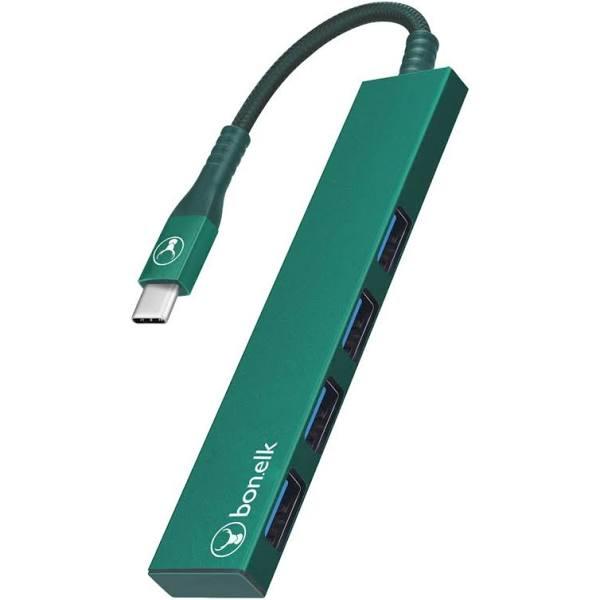 Bonelk Long-Life USB-C to 4 Port USB 3.0 Slim Hub (Green)