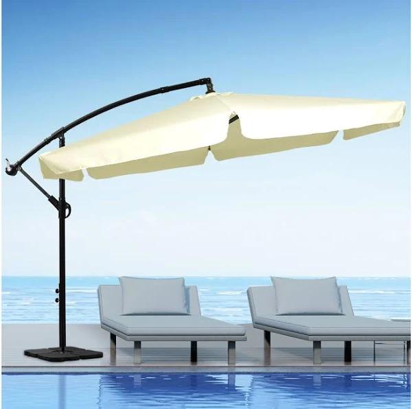 3M Patio Outdoor Umbrella Cantilever Beige with Base Stand