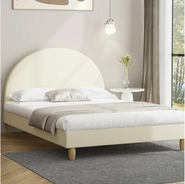 Oikiture Bed Frame Double Size Arched Beds Platform Beige Fabric - AfterPay & zipPay Available