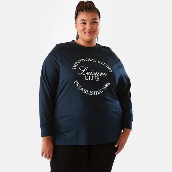 Kmart Curve Long Sleeve Boyfriend T-Shirt - Lsure Clb Size: 20