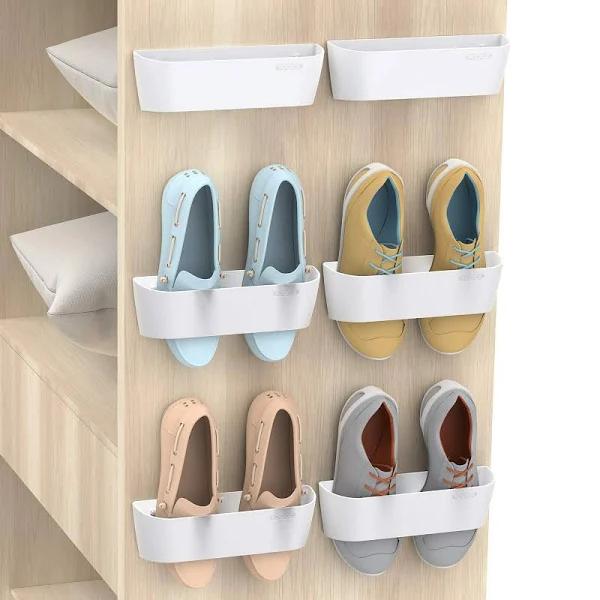 Yocice Wall Mounted Shoes Rack With Sticky Hanging Strips, Plastic Shoes Holder Storage Organizer,door Shoe Hangers (SM03-White-6)