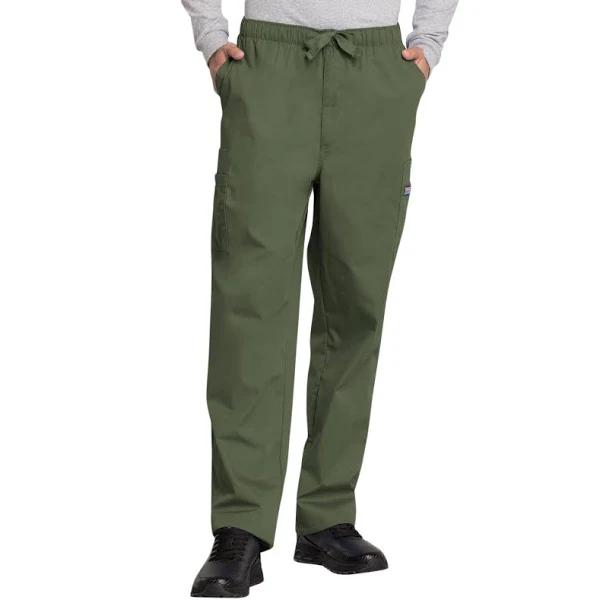 Cherokee Workwear 4000 Scrubs Pants Mens Drawstring Cargo Olive