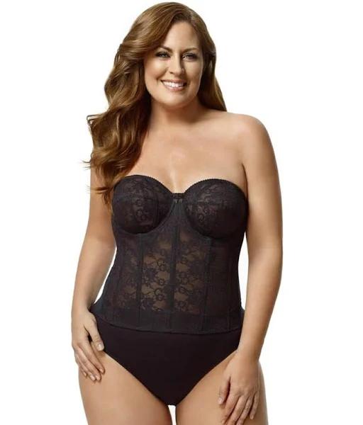 Elila Underwired Lace Strapless Longline Bra - Black 12F